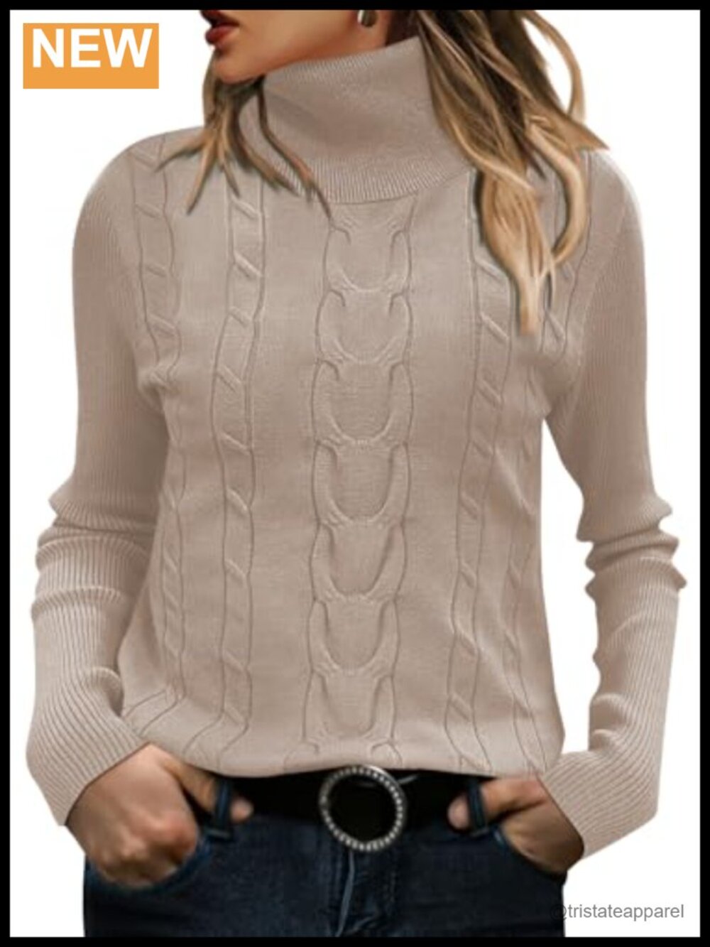 Women's Turtleneck Cable Knit Long Sleeve Sweater - Skin-Friendly Warm Comfy